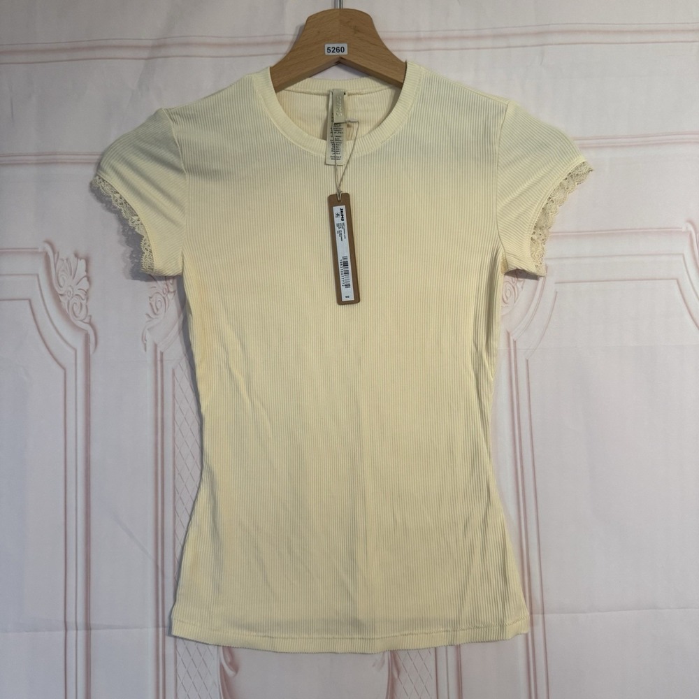 Skims Soft Lounge Lace T-Shirt In Butter Size XS NWT